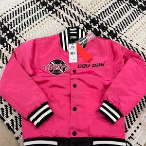 Pink DayDay Varsity Jacket with Black and White Accents